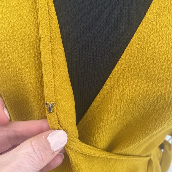 A New Day Mustard Yellow Faux-Wrap Peplum Blouse - Picture 3 of 7